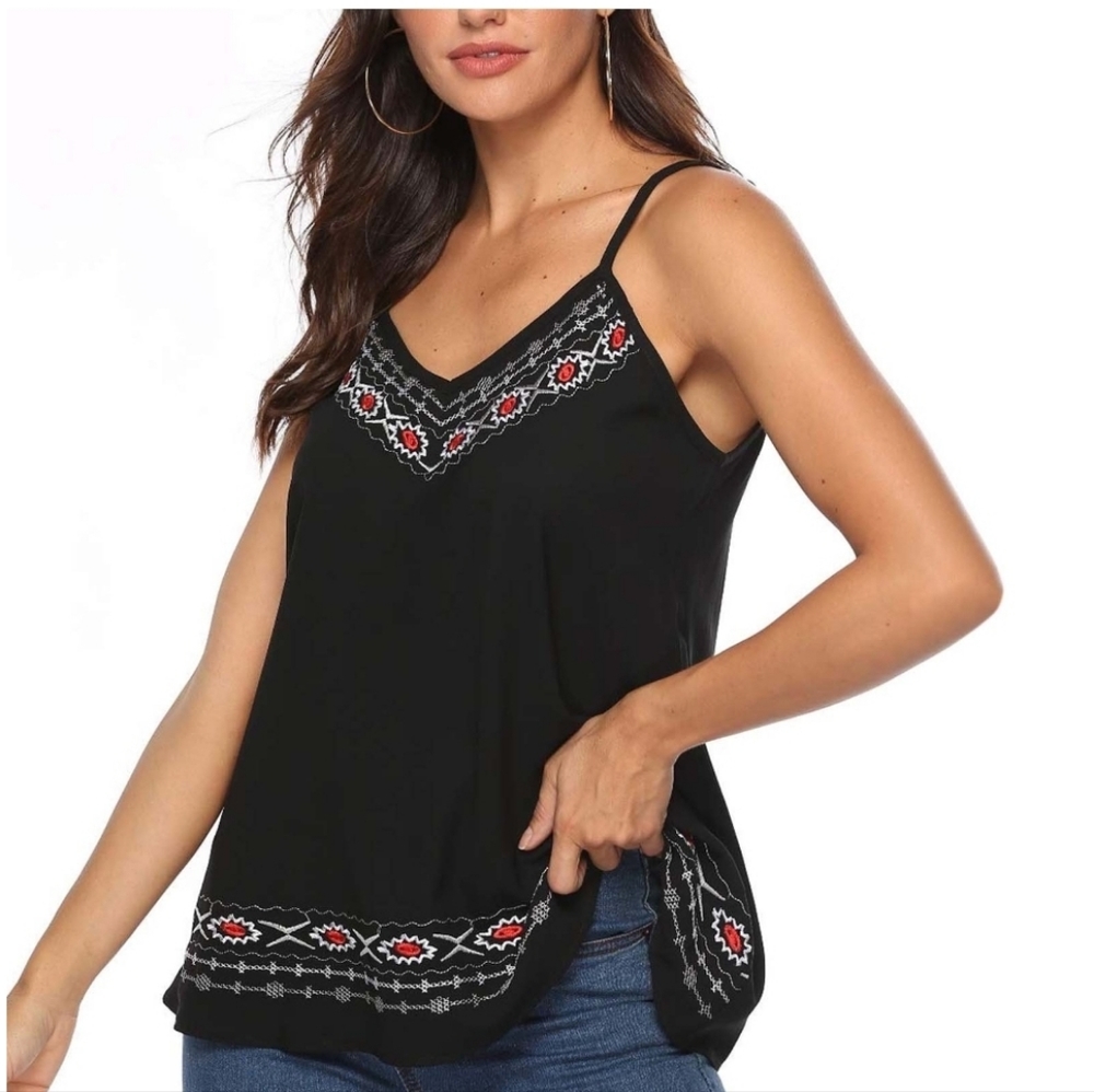 Tecrew Black Embroidered Top Tank Size Xl
